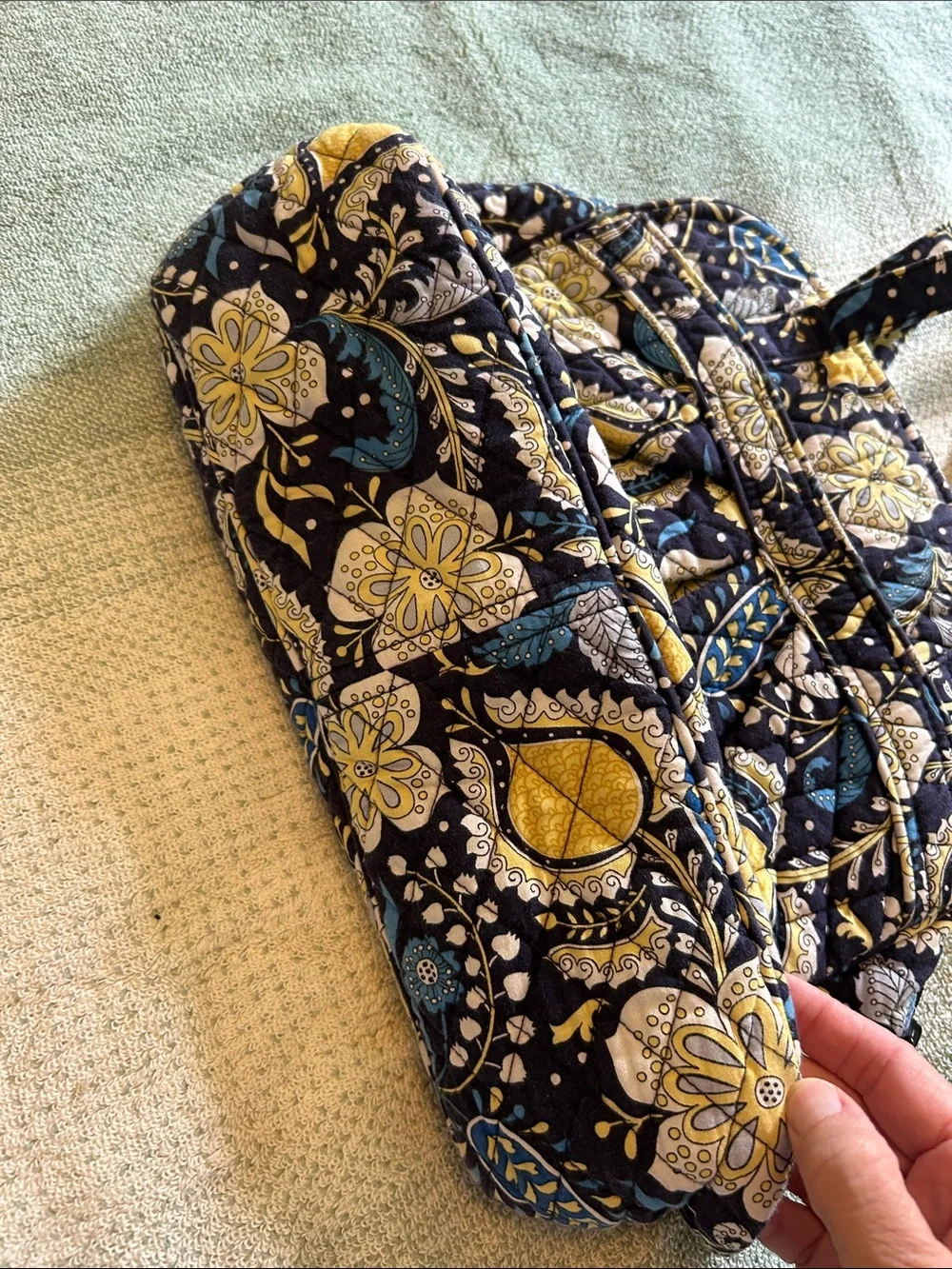 Vera Bradley Quilted Floral Tote Bag in Navy, Yellow & Cream